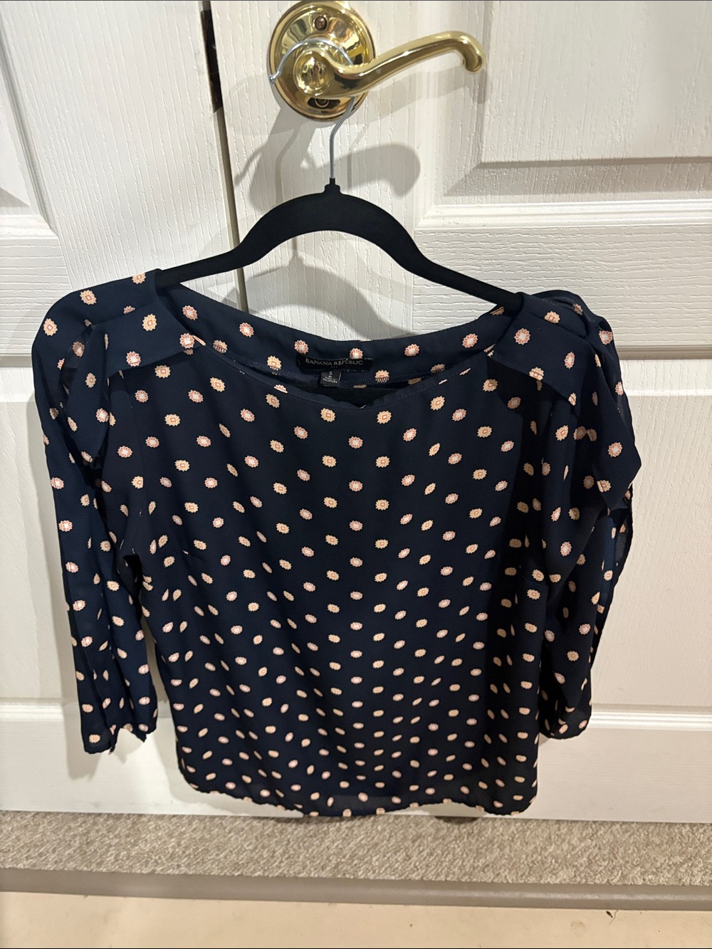 Banana Republic Navy Blue Polka Dot Blouse